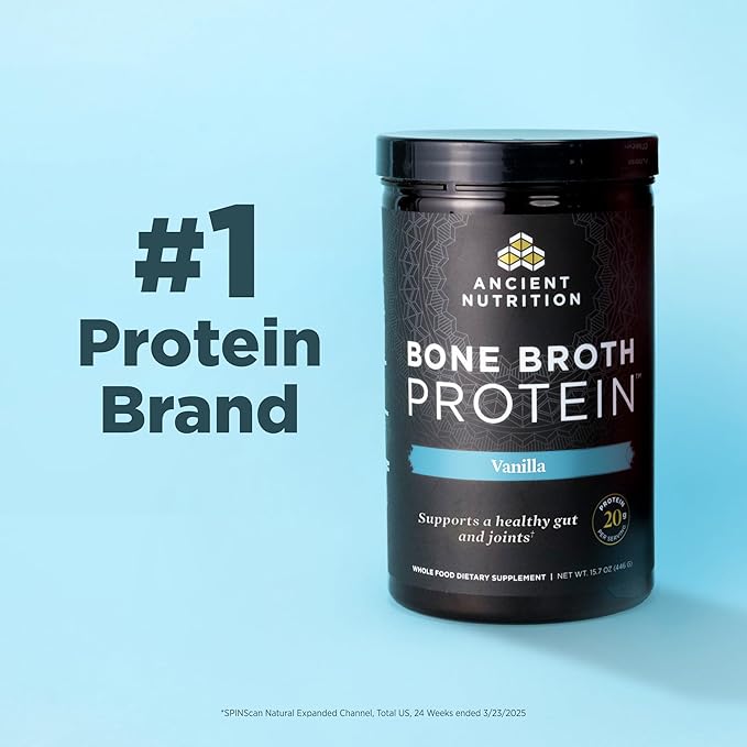 Ancient Nutrition Grass Fed Cage Free Bone Broth Protein Powder 20g Protein Hydrolyzed Collagen Peptides Keto &amp Paleo Friendly Supports Joint &amp Gut Health Turmeric 20 Servings