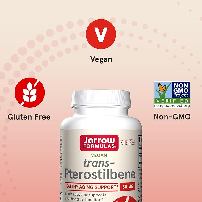 Jarrow Formulas Pterostilbene 50mg for Antioxidant Support Dietary Supplement Supports Healthy Aging 60 Veggie Capsules 60 Day Supply(Pack of 12)