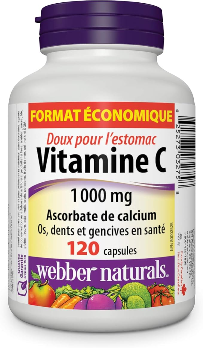 Webber Naturals Vitamin C Calcium Ascorbate 1000 mg · Stomach Friendly 120 Capsules