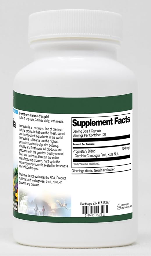 Garcinia Cambogia and Kola Nut Combination - 450 mg (100 Capsules ZIN: 516377)