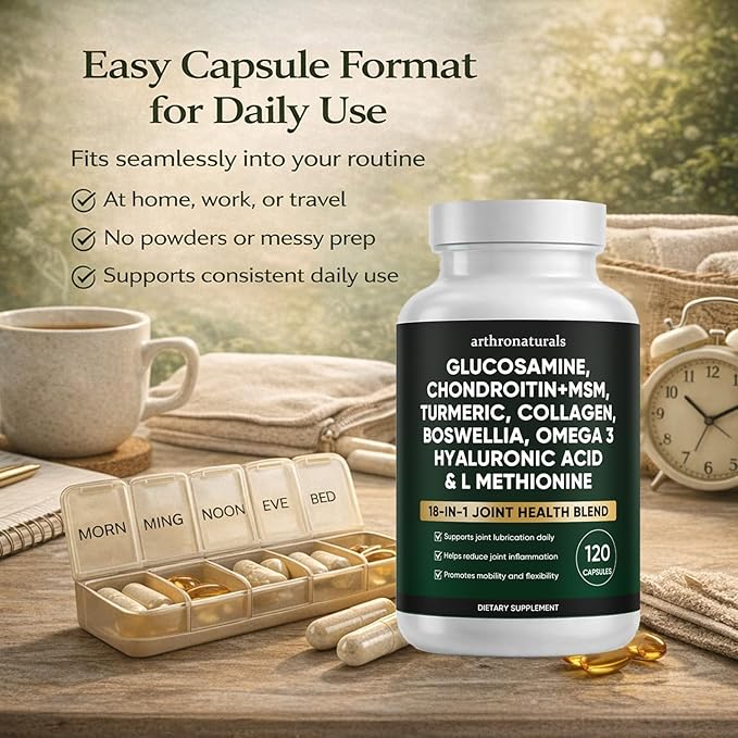 Arthronaturals Herbal 18-in-1 Joint Support Blend Daily Supplement with Glucosamine Chondroitin MSM and Turmeric Clean Formula for Active Adult Daily Routine 120 Capsules (2)