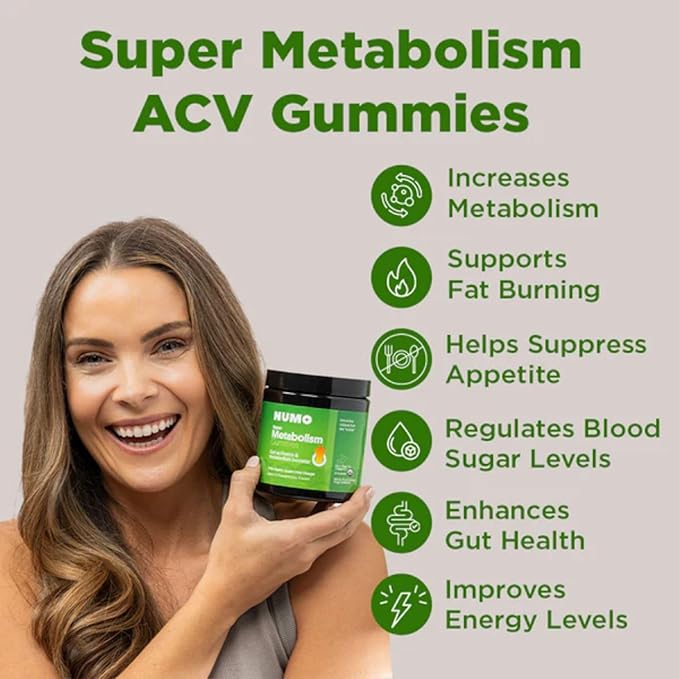 Numo Apple Cider Vinegar Gummies from The Mother ACV Gummies with Probiotics Folic Acid MCT Oil Vitamin B12 Pomegrante Supports Digestive Health Immune System Gut Health - 60 Count