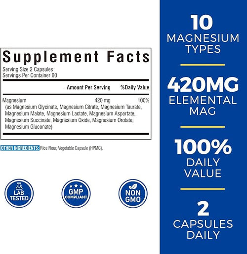 10 in 1 Magnesium Complex 120 Caps and L-Theanine 200mg 60 Caps