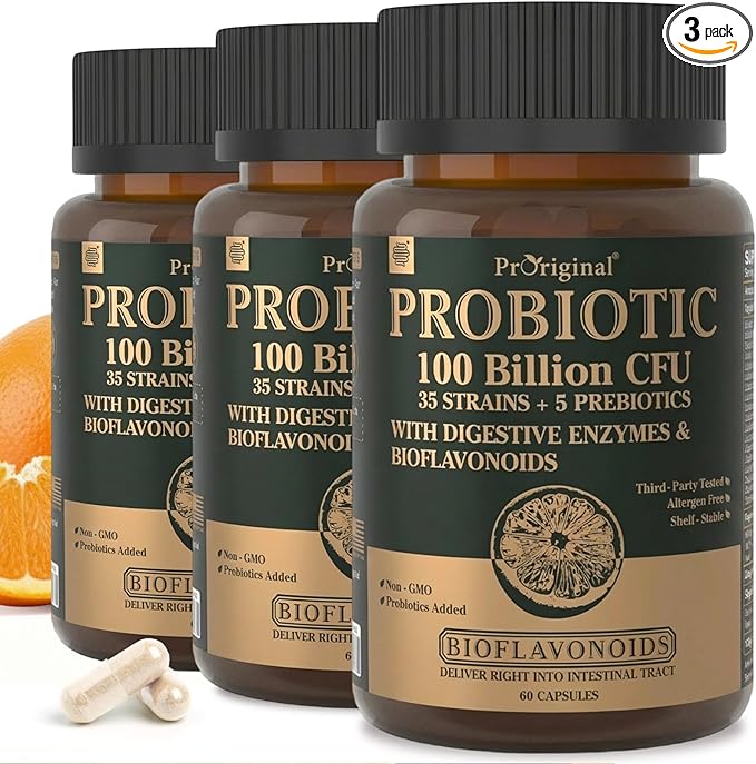 Probiotics for Women &amp Men 100 Billion CFU Probiotic for Digestive Gut &amp Immune Health - with Prebiotics Bioflavonoids &amp Digestive Enzyme 35 Strains Raw Probiotic Supplement 180 Caps