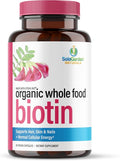 Whole Food Biotin Supplement - Contains Certified Organic Plant Based Biotin from Sesbania Agati Trees - by SolaGarden Naturals. May Support Hair Skin and Nails. 60 Non GMO Veggie Capsules.
