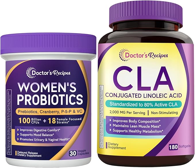 Doctor's Recipes Probiotics &amp CLA Bundle Probiotics for Women 100 Billion CFU CLA 2000mg