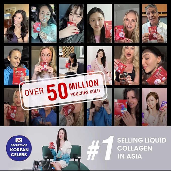 m2 Super Collagen Drink Liquid Super Concentrate 6000mg Dual Peptide Collagen Secrets of Korean Celebs 68% More Collagen After 24 Hours Drink from Pouch No Added Sugar (8pk)