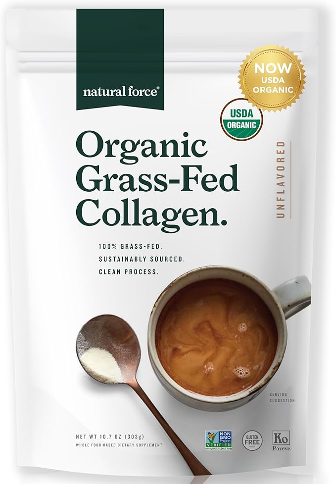 Natural Force Grass Fed Organic Whey Protein Powder Vanilla Flavor 5 lb Organic Clean Collagen Peptides Powder Unflavored 10.7oz