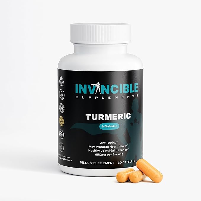 Turmeric Curcumin 650mg with BioPerine | Advanced Joint Heart &amp Anti-Aging Support | Non-GMO Gluten-Free Supplement 60 Servings