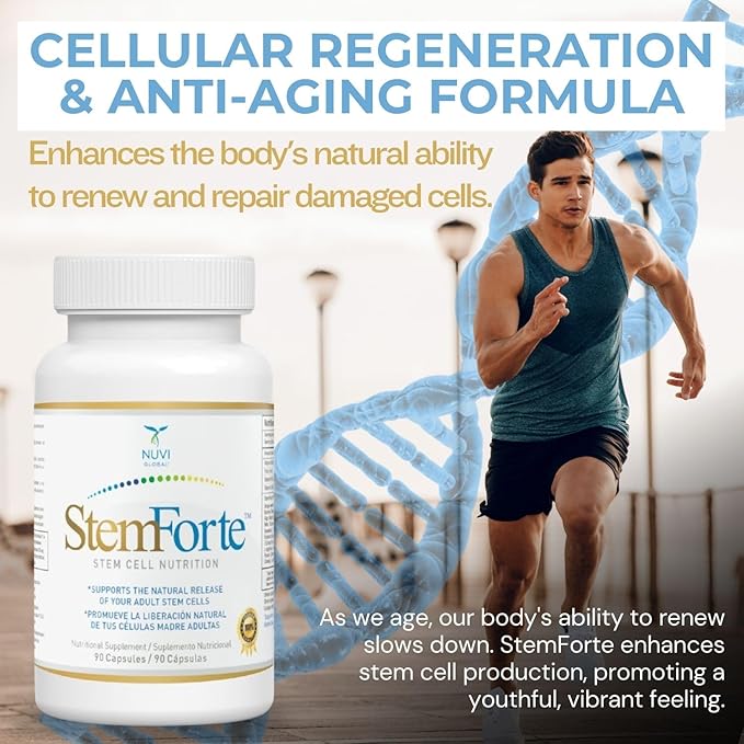 NuVi Global Stemforte Stem Cell Supplements | Anti Aging Supplement Stem Cell Nutrition to Promote Cellular Regeneration and Repair Regenerate Old &amp Damage Cells | 90 Capsules for Men and Women