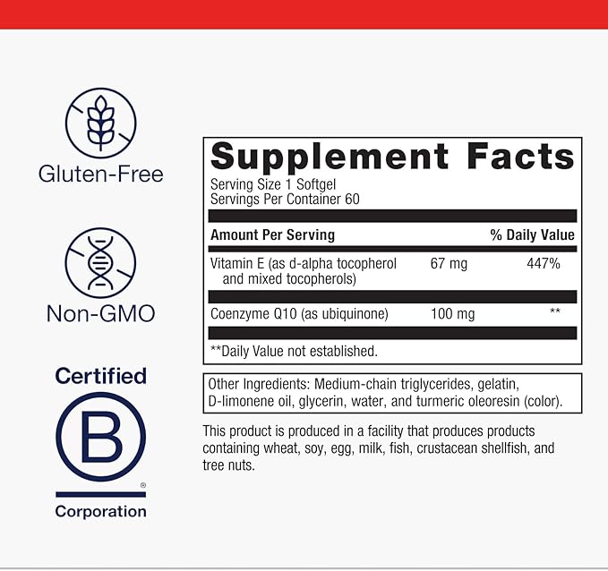 Metagenics CoQ10 ST-100-100 mg Ubiquinone with Vitamin E for Heart Energy &amp Antioxidant Support* - Non-GMO Gluten-Free Soy-Free - GMP Certified Facility - 60 Softgels