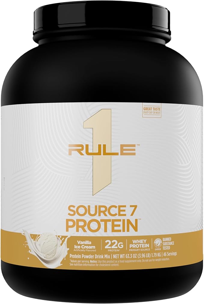 Rule 1 Source 7 Protein – Decadent Flavor Velvety Smooth Texture 22g Anytime Protein and 10g Naturally Occurring EAAs Per Serving from 7 Premium Sources (4 Pounds* Vanilla Ice Cream)