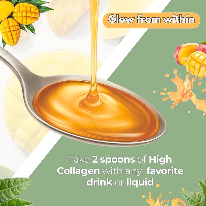 ZAFiNCO Liquid Collagen Peptides for Women &amp Men-Mango Flavored 10000 mcg Biotin+8000 mg HydrolyzedSugar Free Premium Juice for Anti-AgingSkinHairNails &amp Joints -16 Fl oz-Made in USA (2Pac