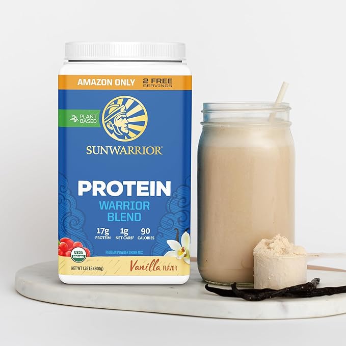 Sunwarrior Chocolate &amp Vanilla Organic Plant Based Protein Powder Set | Bundle &amp Save | Vegan Organic Protein Powder | Non-GMO Soy Dairy Filler &amp Gluten Free (32 Servings Each)