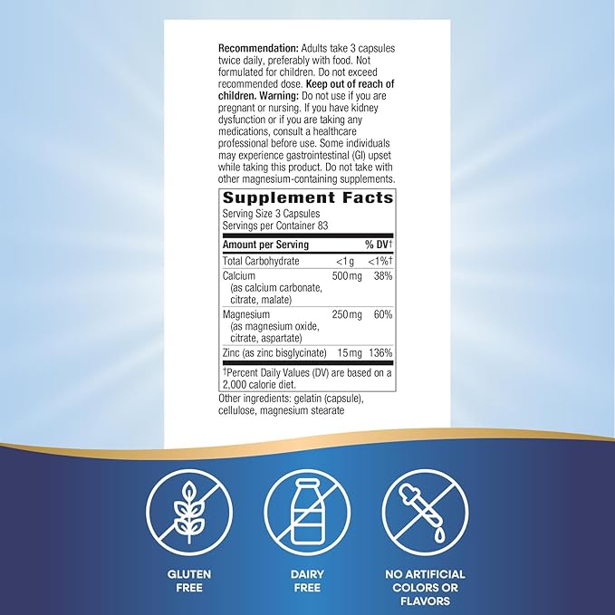 Nature's Way Calcium Magnesium &amp Zinc Mineral Complex Supports Bone Health &amp Muscle Function* Immune Support* 250 Capsules (Packaging May Vary)