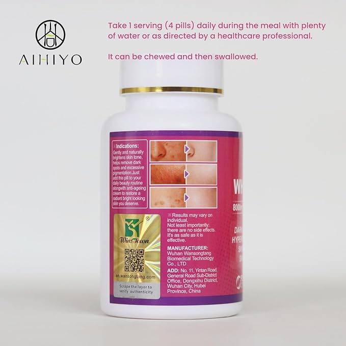 AIHIYO Skin Whitening Pill 8000mg Glutathione Supplement Dark Spots Melasma &amp Acne Scar Remover 60 Tablets