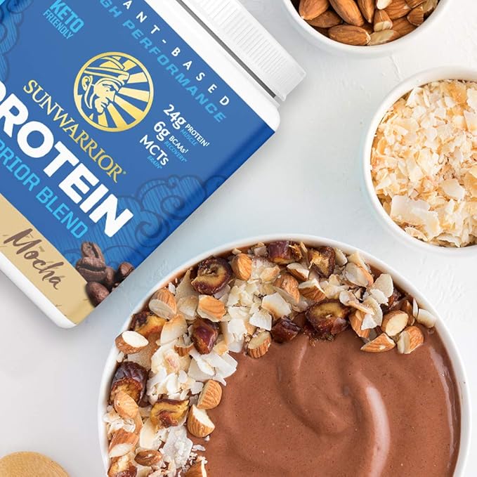 Sunwarrior Organic Plant Based Protein Powder | Vegan Organic Protein Powder Mocha Flavored with BCAA Amino Acids &amp Hemp Seed Pea Blend | Non-GMO Soy Dairy Filler &amp Gluten Free (Mocha 15 Serv