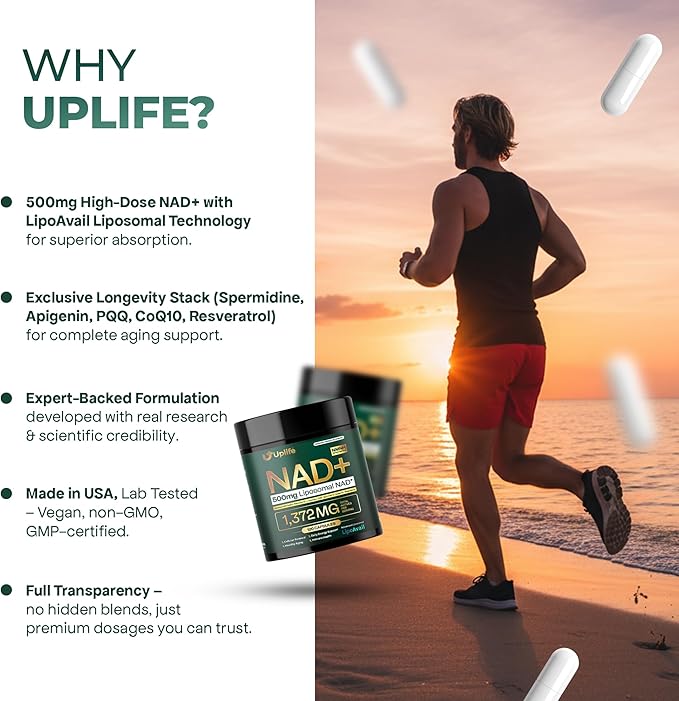 UPLIFE NAD+ Supplement 1372mg – Liposomal NAD+ with CoQ10 Resveratrol Spermidine L-Theanine Apigenin &amp PQQ – NMNH Alternative Booster Cellular Energy Healthy Aging Immune Health – 120 Capsu
