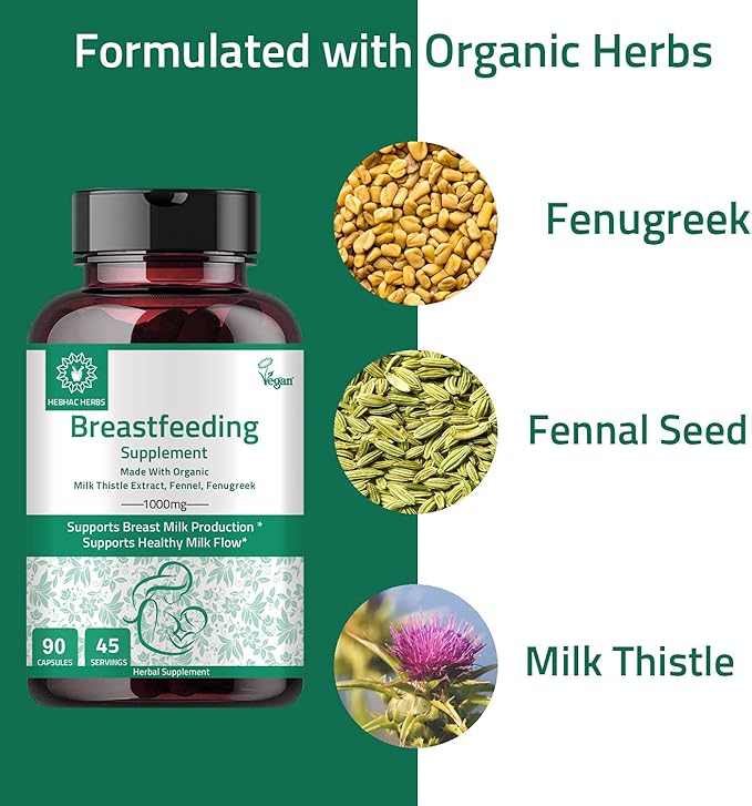 Breastfeeding Supplement - Support Increase Milk Supply with Fenugreek Fennel and Milk Thistle - Lactation Support Supplements for Supports Healthy Breast Milk Production 90 Capsules