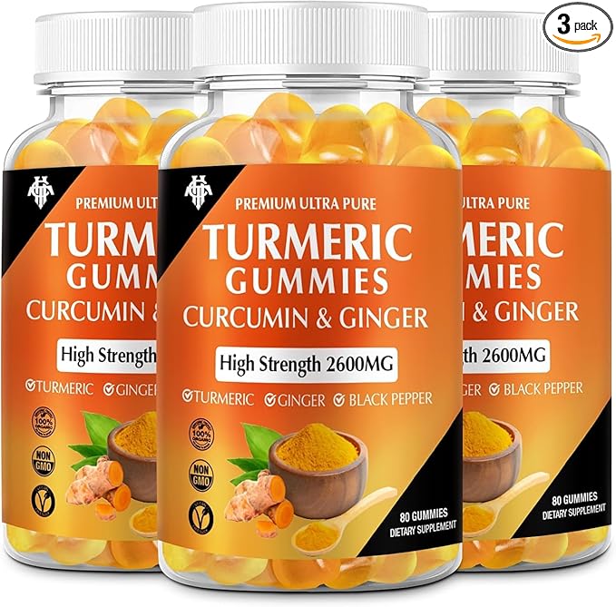 Turmeric Curcumin Gummies (3 Pack) - Turmeric Curcumin Supplements with Ginger &amp Black Pepper Gummies for Immune Muscle Support Healthy Skin - Vegan Gluten Free Low Sugar - for Adults