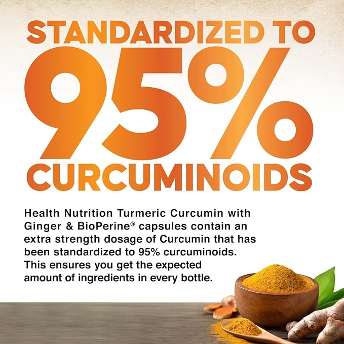 Turmeric Curcumin Supplement - 2000mg Organic Turmeric &amp 400mg Organic Ginger per Serving - 95% Curcuminoids &amp BioPerine Black Pepper for Best Absorption &amp Joint Support Bottled in USA -