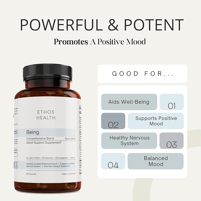 Mood Support Vegan Capsules – Organic KSM‑66 Ashwagandha St John’s Wort Rhodiola Saffron Panax Ginseng &amp L‑Tyrosine – Natural Emotional Balance Energy &amp Focus – 60ct