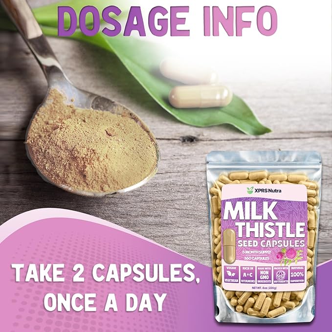 XPRS Nutra Milk Thistle Seed Capsules - 360 Count (6 Month Supply) Premium Milk Thistle Supplement Rich in Silymarin to Support the Liver and Digestion - Pure Non-GMO Cardo Mariano Pills