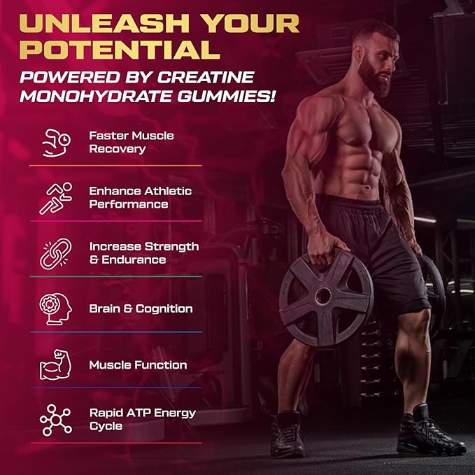 Creatine Monohydrate Gummies for Men &amp Women 9000MG Creatine Gummies Sugar Free with L-Taurine BCAA 2:1 B12 B6 for Boost Strength Focus &amp Endurance Vegan Non-GMO Raspberry 120*2 Bottle