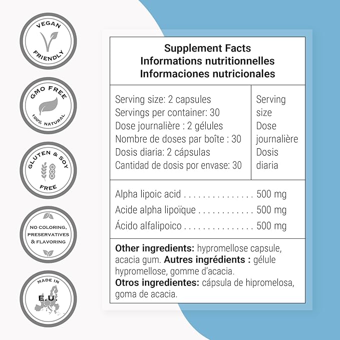 Supersmart - Alpha Lipoic Acid 500mg per Day - High Potency Universal Antioxidant - ALA Supplement | Non-GMO &amp Gluten Free - 60 Vegetarian Capsules