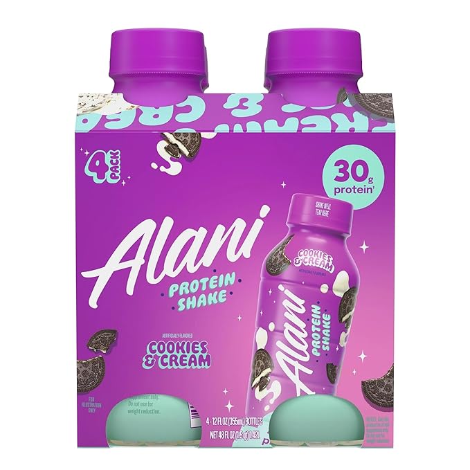 Alani-Nu Protein Shake Cookies and Cream Flavor 30g Protein Per Bottle Lactose-Free Gluten-Free Low Sugar High-Protein Drink for Muscle Growth Perfect for Breakfast or Post-Workout 2 Box With