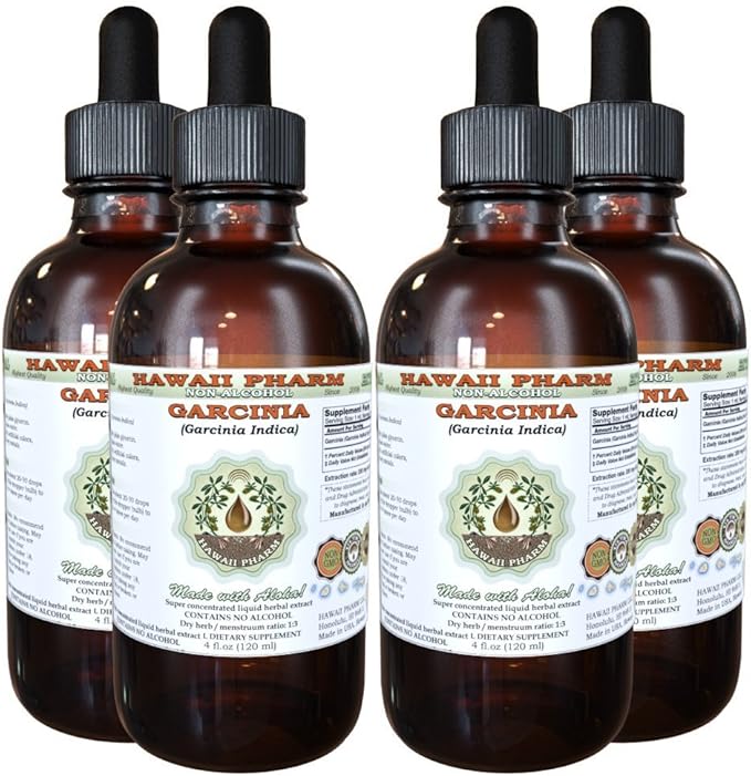 Hawaii Pharm Garcinia Alcohol-Free Liquid Extract Professional Grade Small Batch Garcinia Indica Dried Fruit Glycerite 4x4 oz