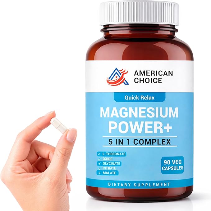 Magnesium Power+ 5-in-1 Magnesium Complex with L-Threonate for Brain Health &amp Focus | Glycinate Citrate Malate for Sleep Calm &amp Muscle Recovery | 200mg for Women and Men | 90 Veggie Capsule