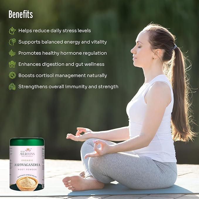 100% Organic Ashwagandha Powder Ayurvedic Blend for Stress Relief Energy and Hormone Balance Supports Digestion Vitality and Cortisol Care - 8oz Tin Box