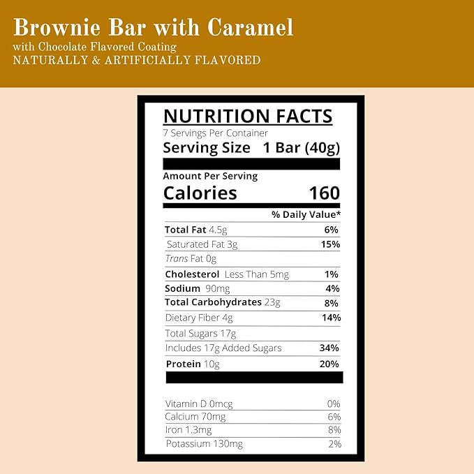 Nutmeg State Nutrition High Protein Bars 7 Servings Per Box (1 Box (7 Servings) Brownie Bar with Caramel)