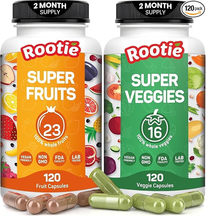 Fruits and Veggies Supplement Powerfull Blend of 39 Whole Fruits and Veggies Fills Nutritional Gaps Get Energy Well-being. USA Made Non-GMO/Vegan/Gluten Free. Packaging May Vary (60 Day Supply)