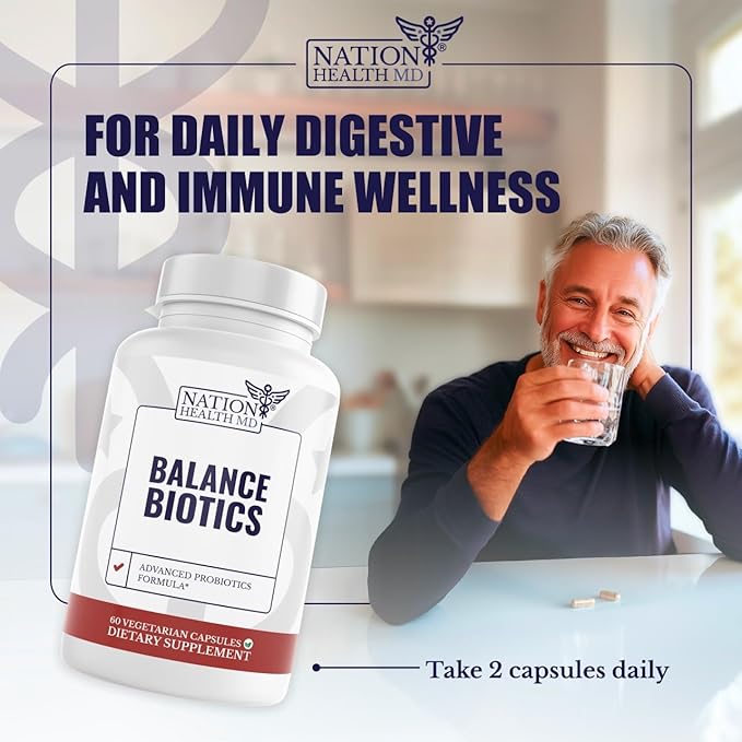 Balance Biotics - Raw Probiotics for Women &amp Men - Supports Digestive &amp Gut Health - with Chicory Root Jerusalem Artichokes &amp Probiotic Blend - Vegan Non-GMO - 60 Capsules