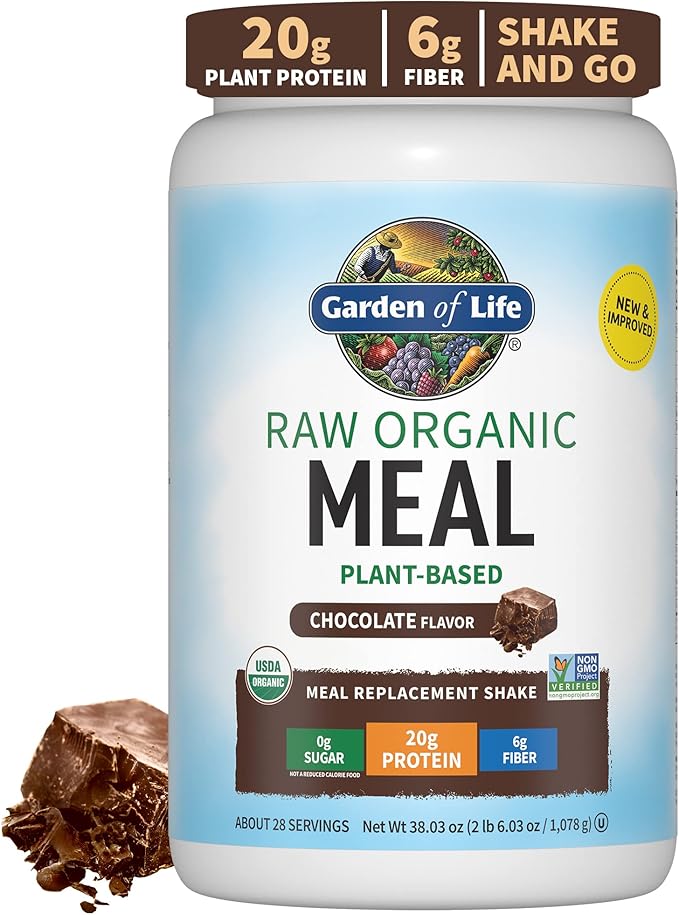 Garden of Life Organic Vegan Chocolate Protein Powder Raw Organic Meal Replacement Shakes - Chocolate Plant Based Vegan Protein Powder