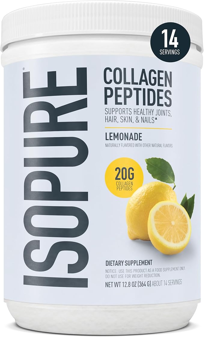 Isopure Collagen Peptides Powder Promotes Hair Nail Skin and Joint Health with Vitamin C and Biotin Lemonade 20g Collagen Peptides Per Serving 11.36 Oz 14 Servings (Packaging May Vary)