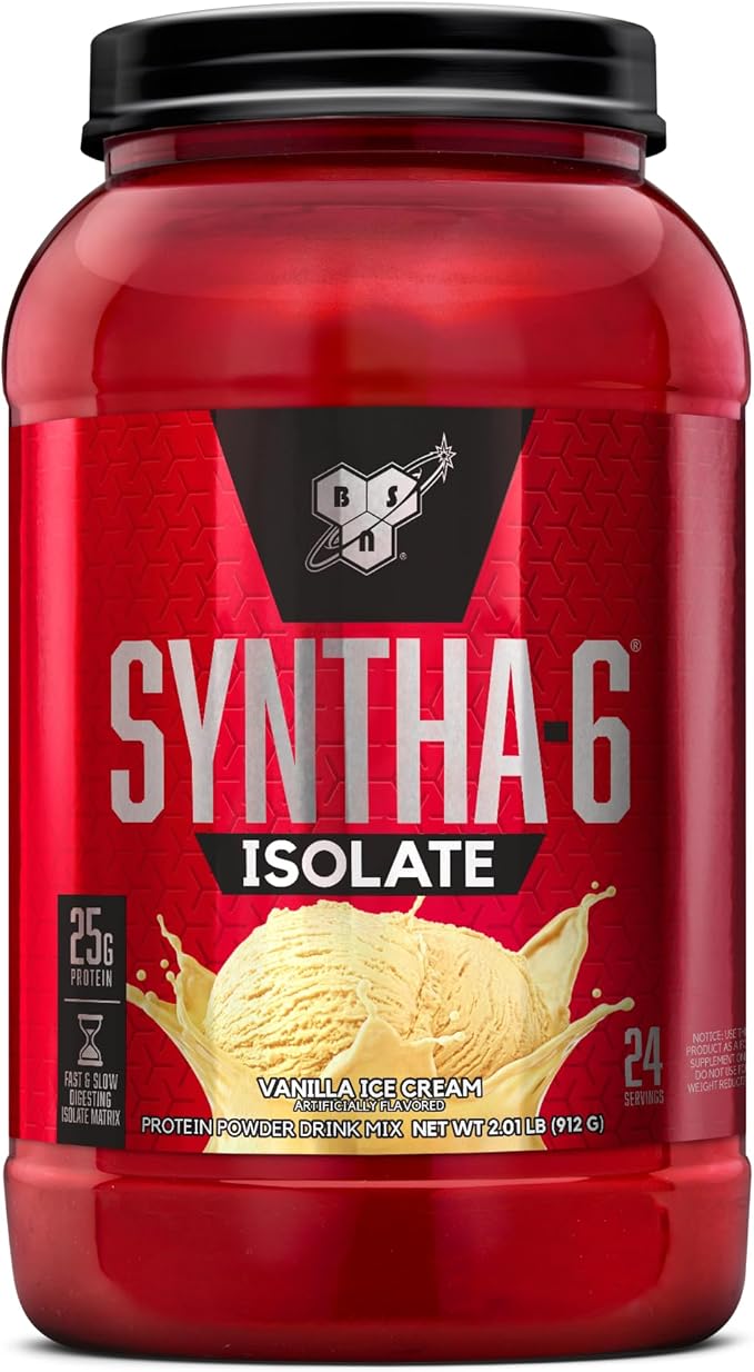BSN SYNTHA-6 Isolate Protein Powder Vanilla Protein Powder with Whey Protein Isolate Milk Protein Isolate Flavor: Vanilla Ice Cream 24 Servings