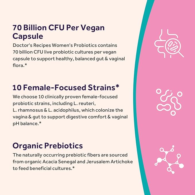 Doctor's Recipes Organic Prebiotics and Probiotics for Women Digestive Health Magnesium Glycinate Supplement
