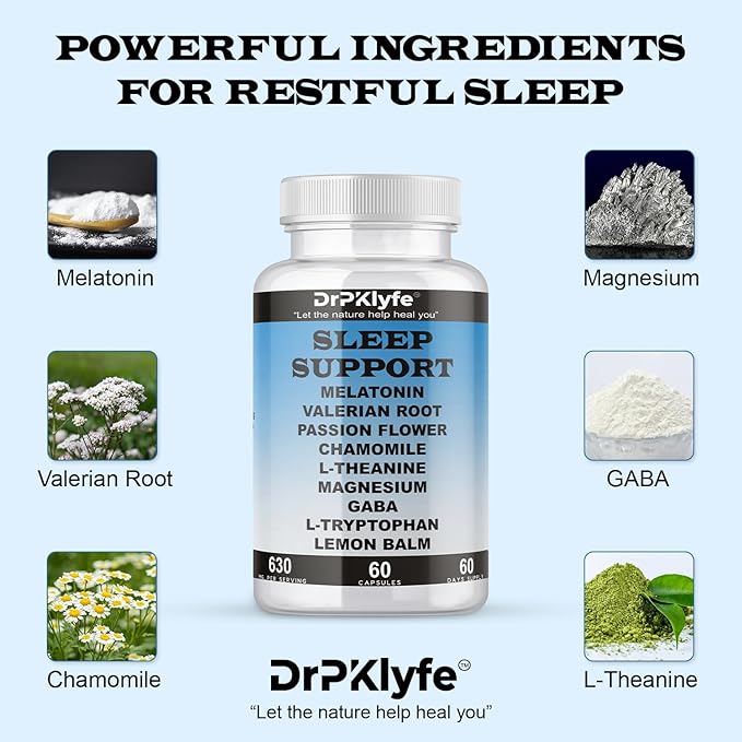 Sleep Aid: Melatonin Valerian Root Passion Flower Chamomile L-Theanine Magnesium GABA Capsules: 630mg 60 Days Supply for Men &amp Women|Natural Sleep Aid Solution