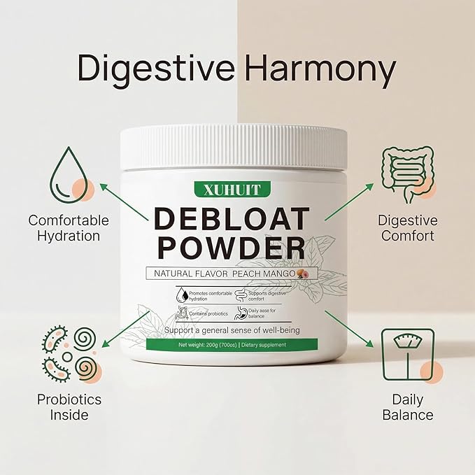 Digestive Support Powder for Occasional Bloating Relief with Vitamin C Dandelion Root &amp Horsetail Extract Natural Peach Mango Flavor Non-GMO 200g (7.05oz) for Women &amp Men (1)