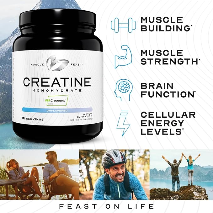 Muscle Feast Creatine + Isolate Bundle: 1 Creatine Powder (Unflavored 2lb) + 1 Whey Protein Isolate (Unflavored 2lb) | Premium Supplements Vegetarian Gluten Free