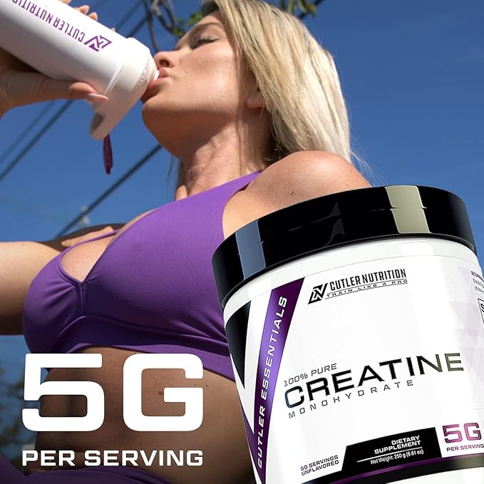 Cutler Nutrition Pure Creatine Monohydrate - 5g Per Serving 50 Servings - Premium Muscle Builder Enhances Strength Performance &amp Recovery - Unflavored for Easy Mixing