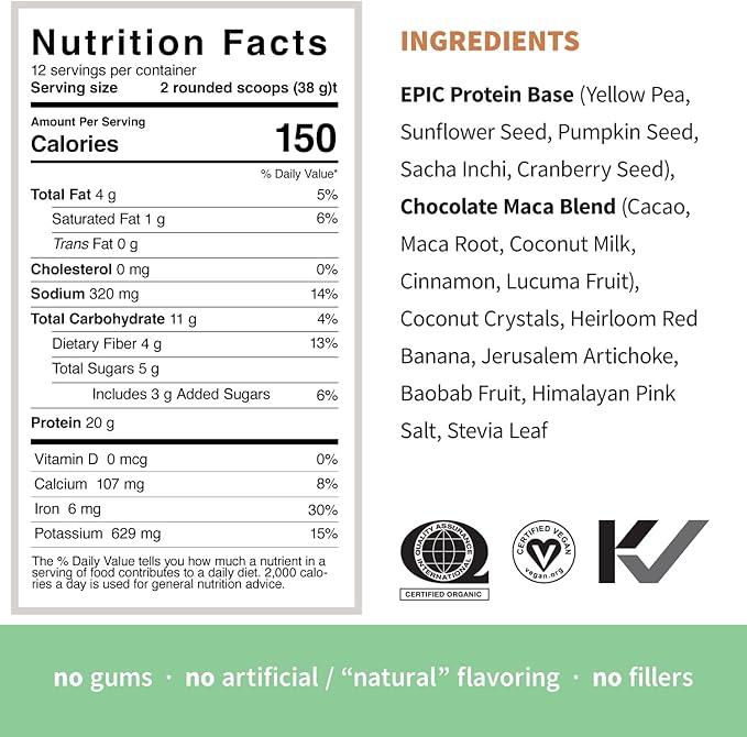 Sprout Living Epic Protein Bundle - Original Chocolate Maca &amp Vanilla Lucuma (20-26g Organic Plant-Based Protein Powder Vegan Superfoods) | 1lb 12 Servings