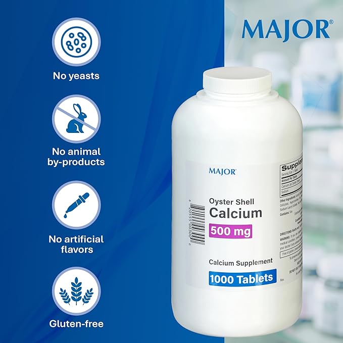 MAJOR Oyster Shell Calcium 500mg - Daily Dietary Supplement for Bone Health and Joint Support Mineral Supplement for Men and Women Gluten-Free - 1000 Tablets (3 Pack)