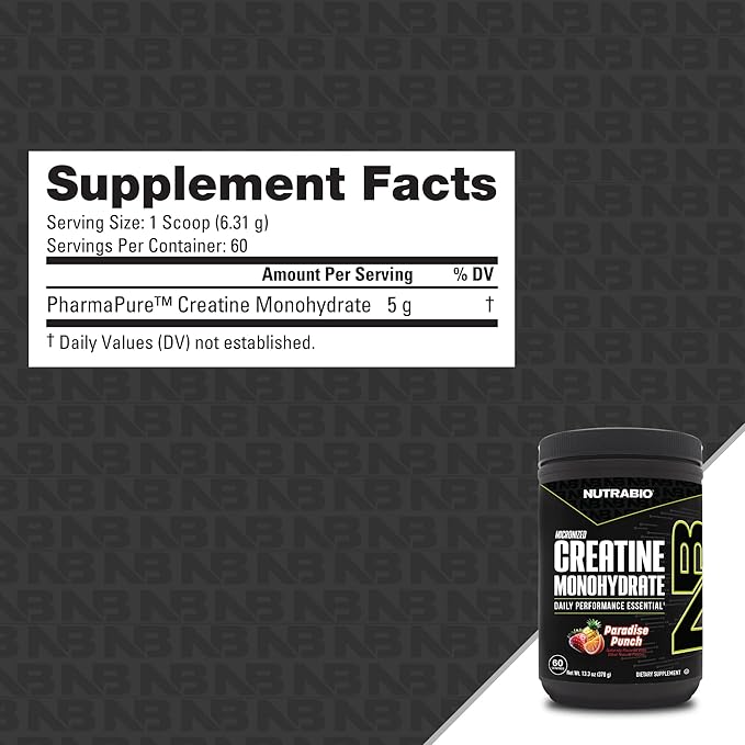 NutraBio Pure Micronized Creatine Monohydrate Powder SupplementParadise Punch(300g)-Supports Bulk Muscle Energy Recovery and Strength-HPLC Tested Creatine Powder Supplement for Men and Women