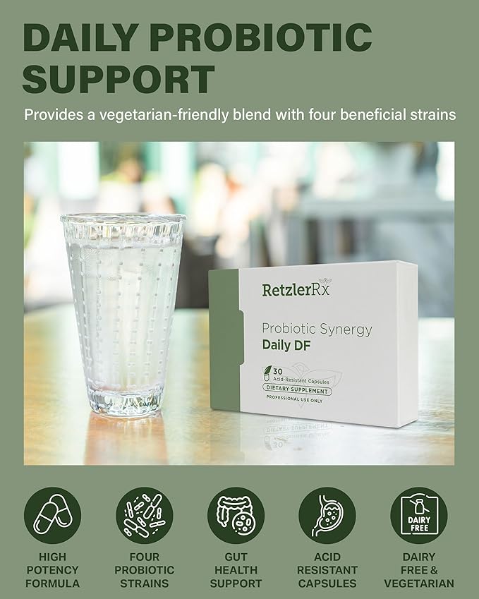 RetzlerRx Probiotic Synergy Daily Df 30 Billion CFU Bifidobacterium - Acid-Resistant DRCaps for Men's Digestive Health - 4 Researched Strains Including HN019 - Supports Flora Balance - 30 Count