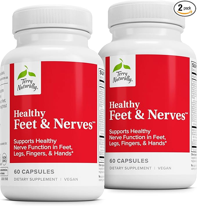 Terry Naturally Healthy Feet &amp Nerves - Herbal Supplement with Bioactive Vitamin B12 - Circulation &amp Nerve Health Support Supplement - Vegan Capsules with Boswellia Serrata - 60 Capsules (Pack