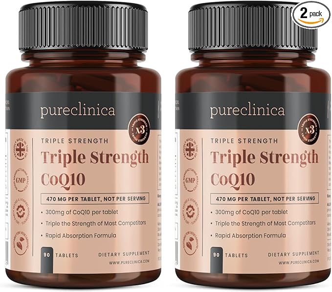 pureclinica Fermented CoQ10 300mg x 180 Tablets (2 Bottles of 90 Tablets) - 6 Months Supply. Non GMO USP Grade. with Added Vitamin C &amp Black Pepper Extract for Absorption.